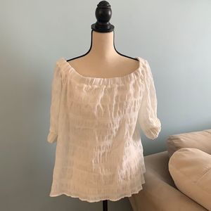 Zara Basic Z1975 Denim off white, open neckline top
